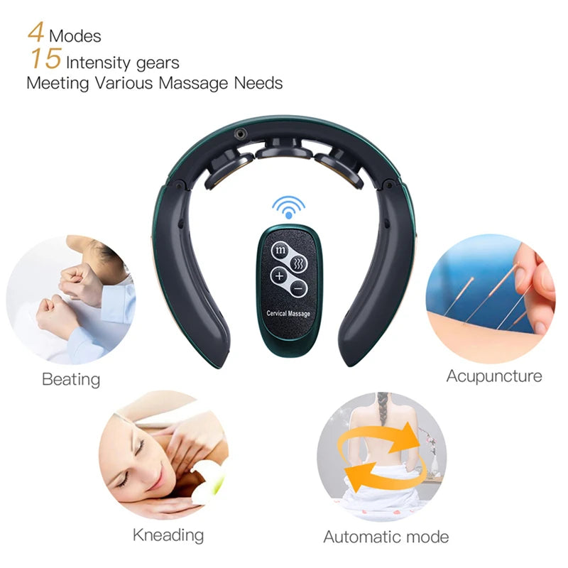 Electric Pulse Neck Massager TENS Cervical Massager Pain Relief Relaxation Therapy Shoulder Deep Tissue Massage Remote Control